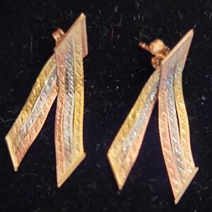 Tri-Tone Gold, Silver, and Rose Earrings